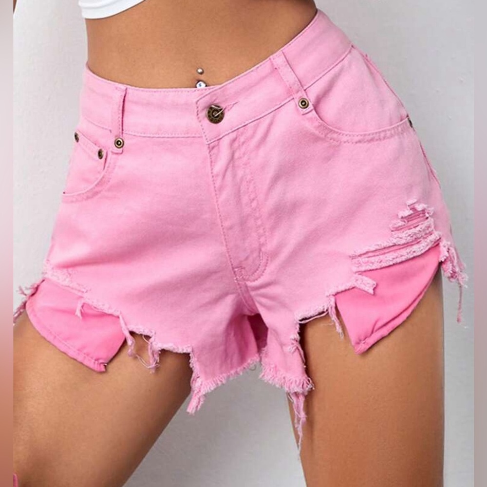 Pink Ripped Concert Denim Shorts